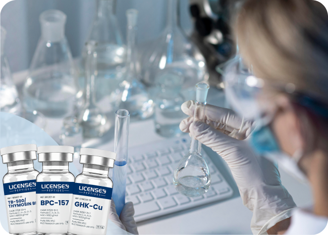 Research-grade peptide vials in a laboratory